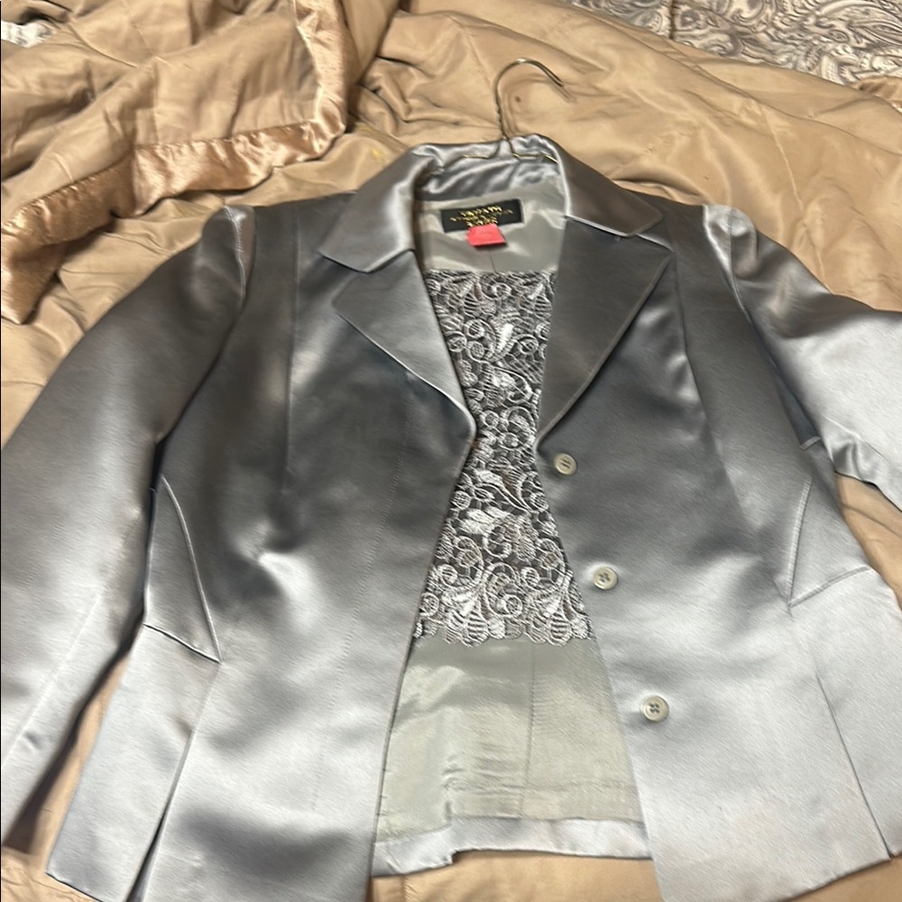 Tahari ASL Silver Blazer Satin Finish Tailored Fit